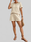 Texture Round Neck Top and Shorts Lounge Set nicholesgifts