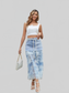 Women Tiered Ruffle Denim Patchwork Skirt nicholesgifts