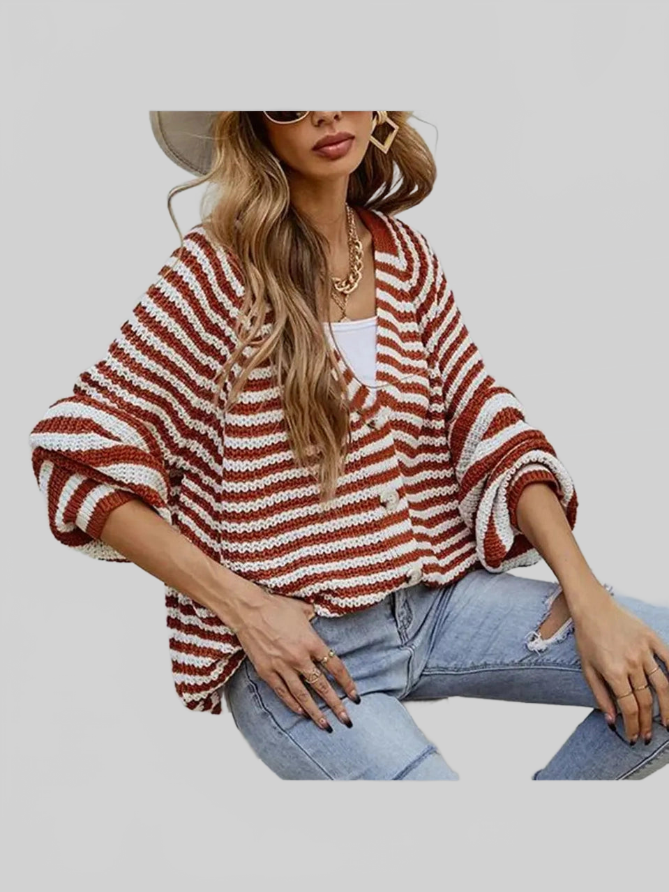 Striped Button Down Long Sleeve Cardigan nicholesgifts