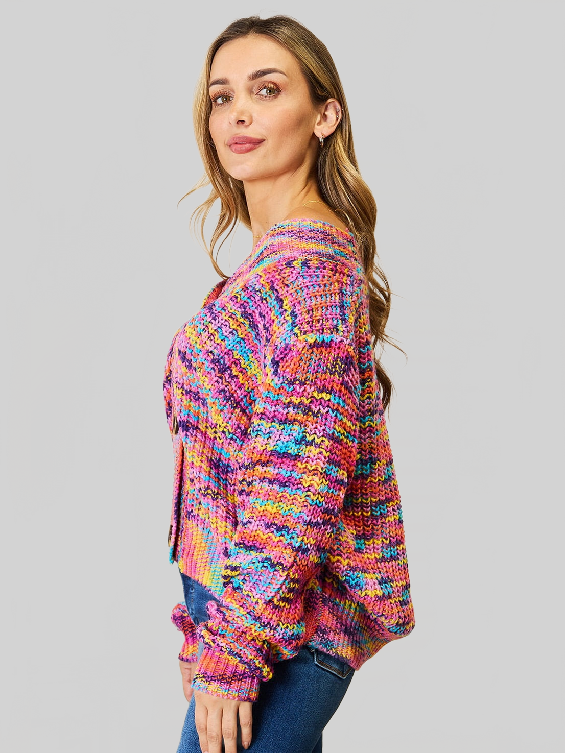 Angel Wings Woven Right V-Neck Long Sleeve Cardigan nicholesgifts