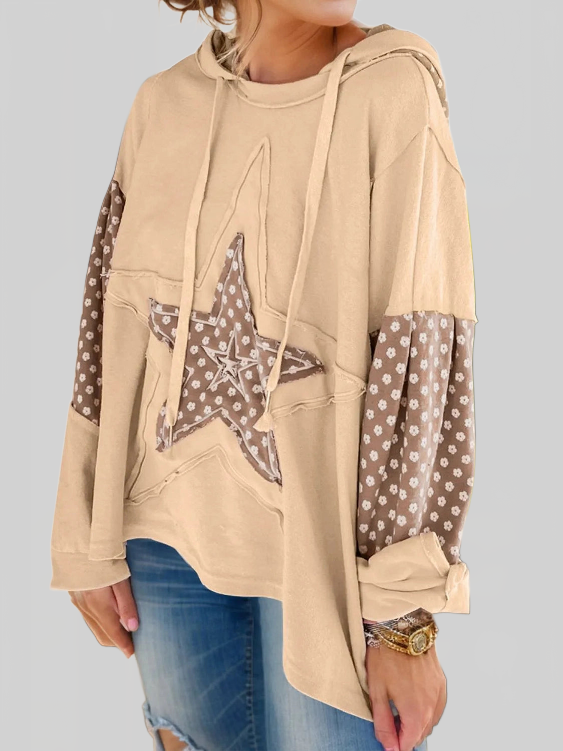 Drawstring Star Long Sleeve Hoodie nicholesgifts