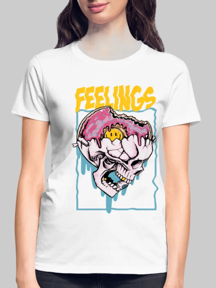 Women Feelings Skeleton Black Short Sleeve T-Shirt nicholesgifts