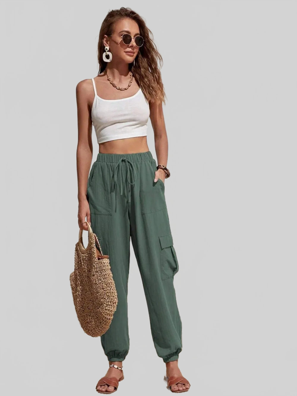 Drawstring Joggers with Cargo Pockets nicholesgifts