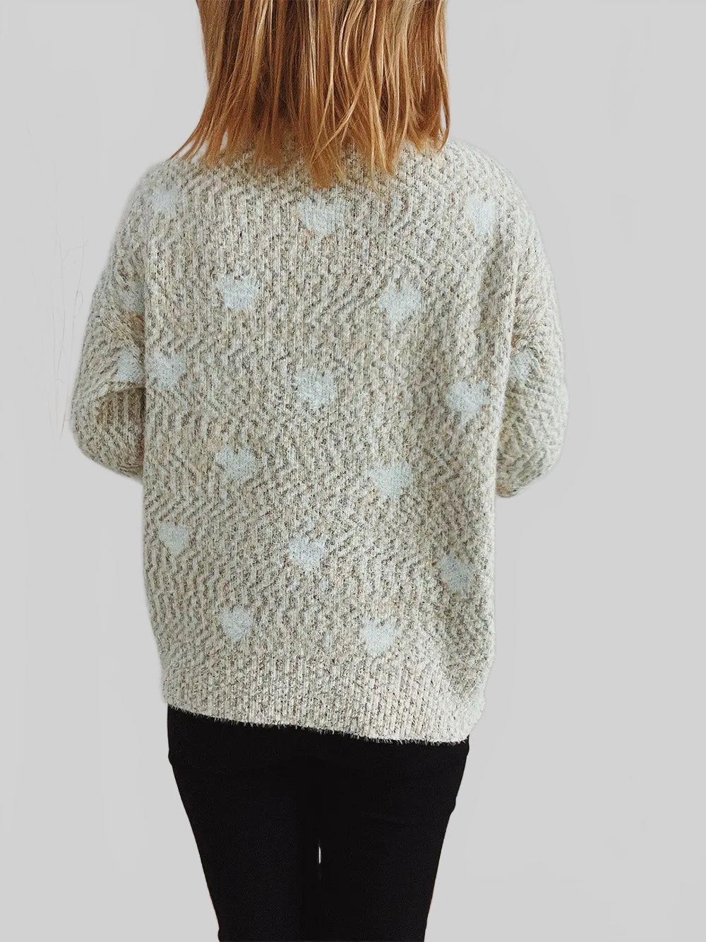 Women Heart Heathered Turtleneck Drop Shoulder Pullover Sweater nicholesgifts