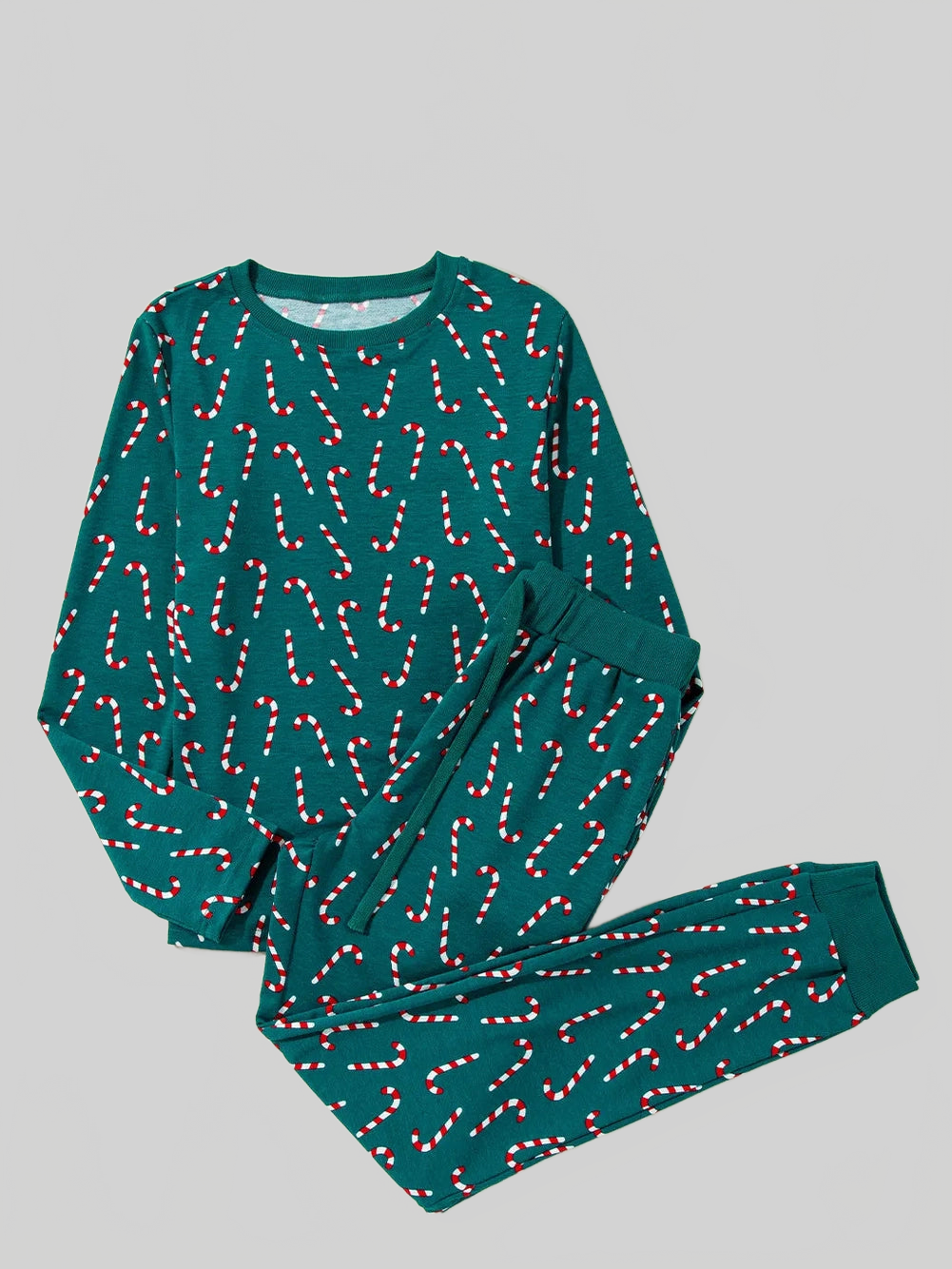 Candy Cane Print Round Neck Top and Pants Lounge Set nicholesgifts