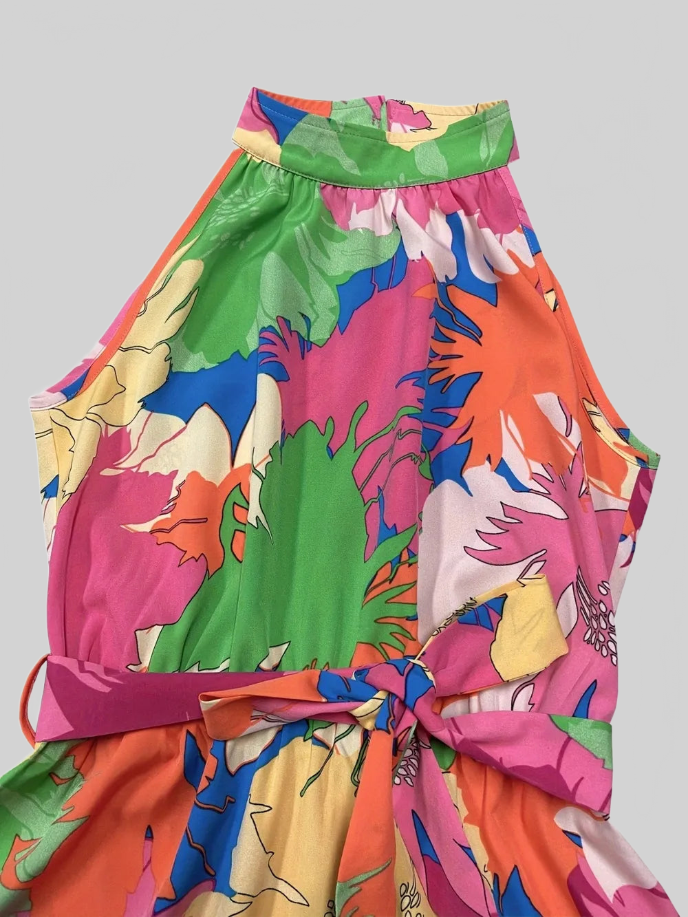 Tied Printed Mock Neck Sleeveless Dress nicholesgifts