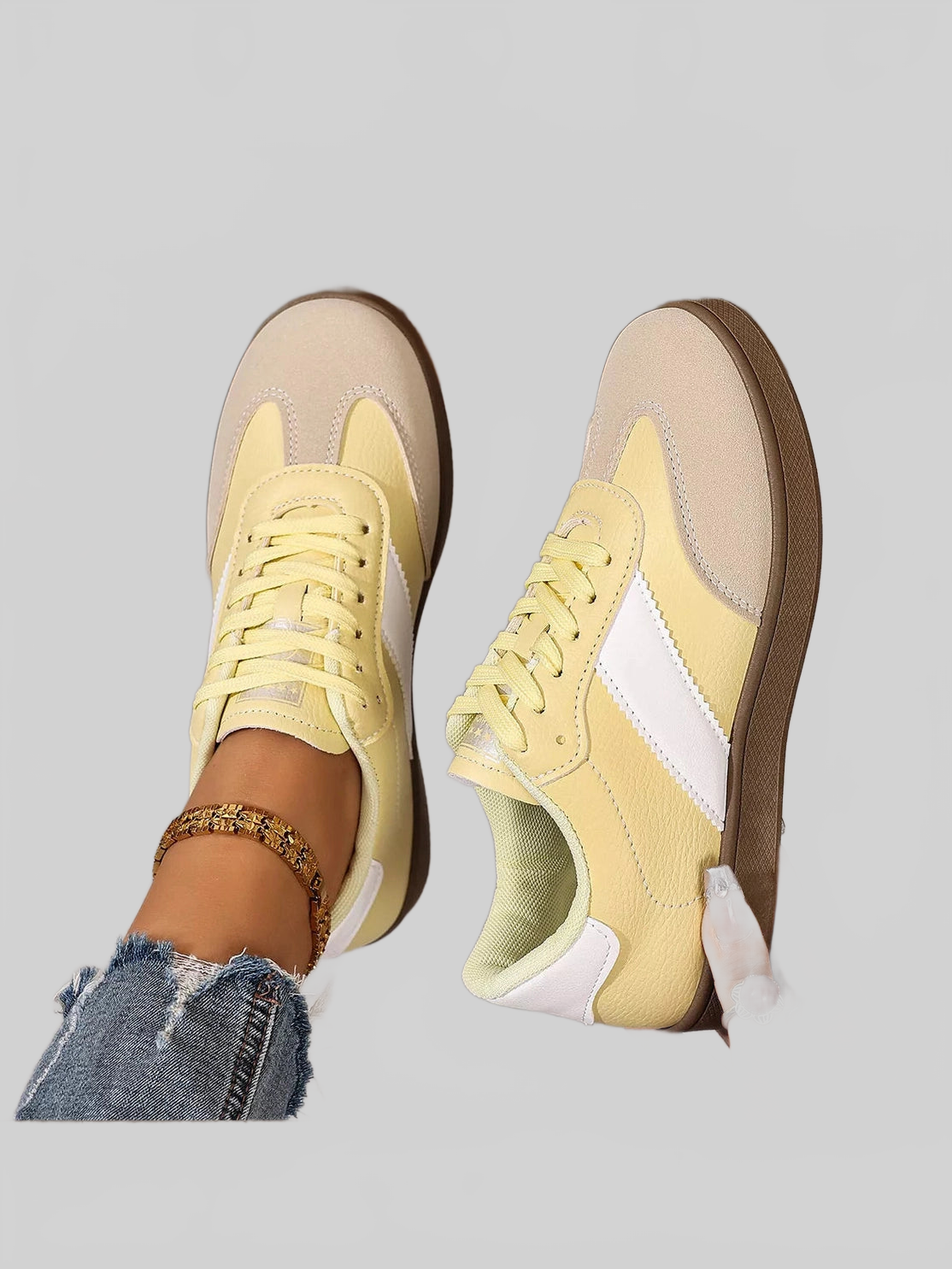 Round Toe Lace Up Sneakers Trendsi