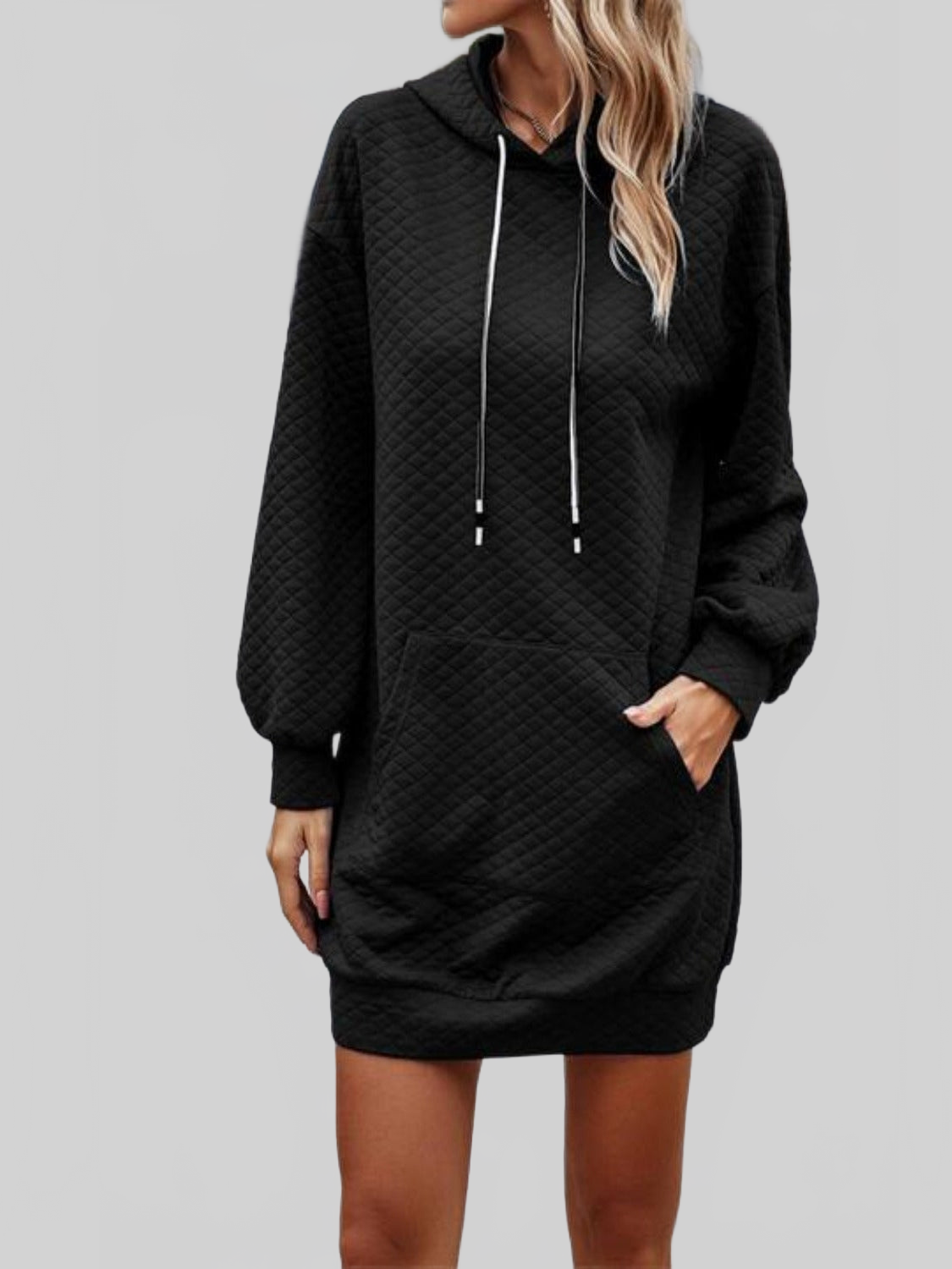 NicholesGifts Women Textured Drawstring Tunic Hoodie NicholesGifts