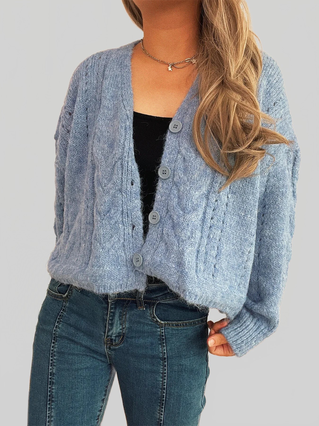 Cable Knit Button-Up Cardigan nicholesgifts