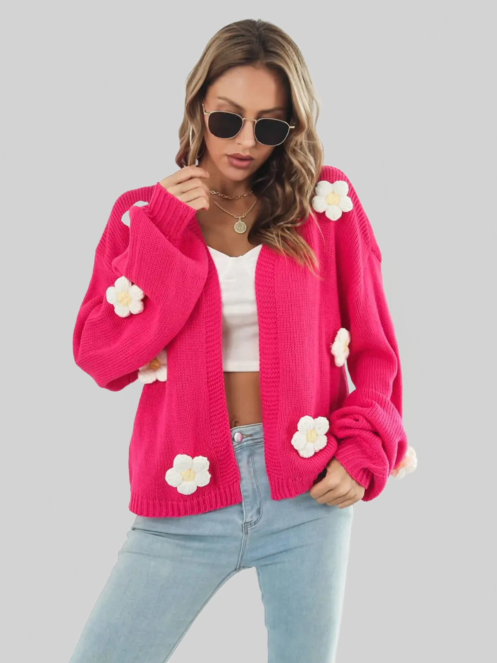 Floral Open Front Long Sleeve Cardigan nicholesgifts