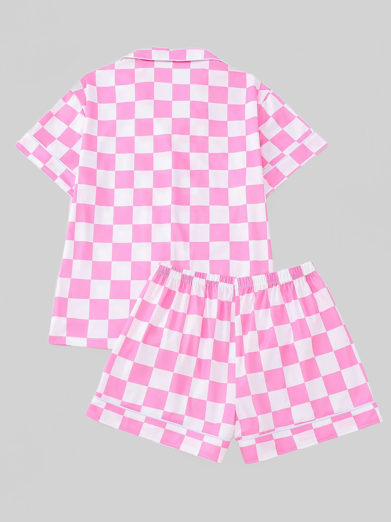 Checkered Print Button Up Top and Shorts Lounge Set nicholesgifts