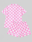 Checkered Print Button Up Top and Shorts Lounge Set nicholesgifts