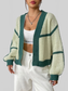 Women Contrast Open Front Long Sleeve Cardigan nicholesgifts