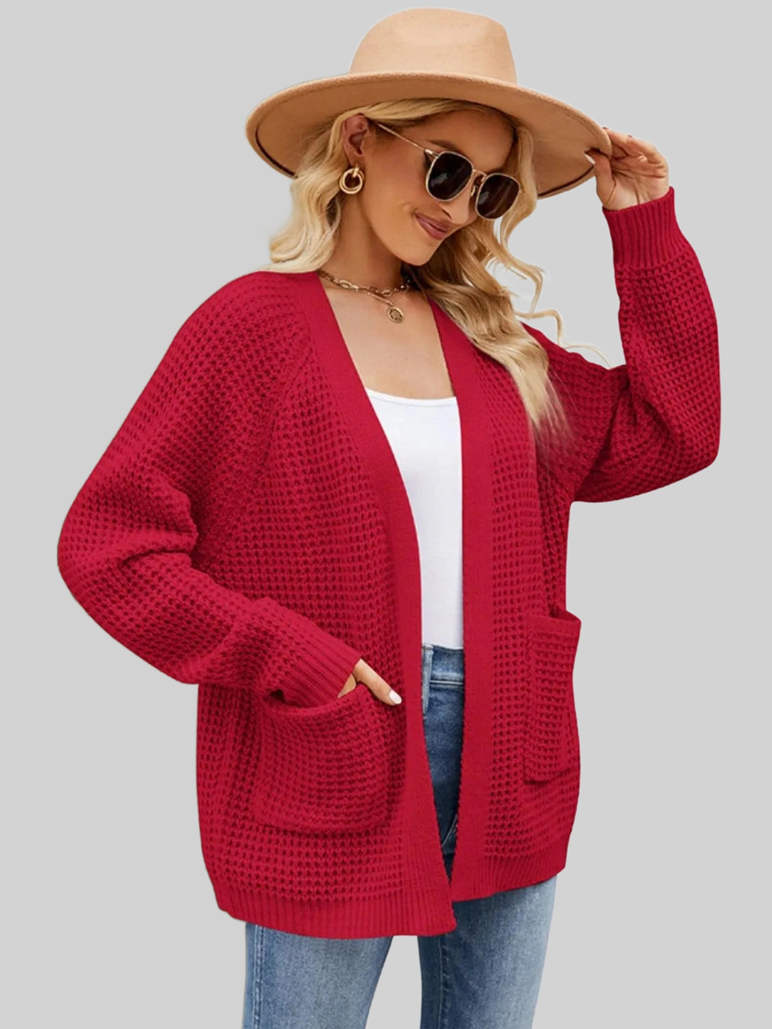Women Open Front Raglan Sleeve Pocketed Cardigan nicholesgifts