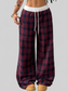 Women Plaid Wide-Leg Pants with Elastic Waistband nicholesgifts