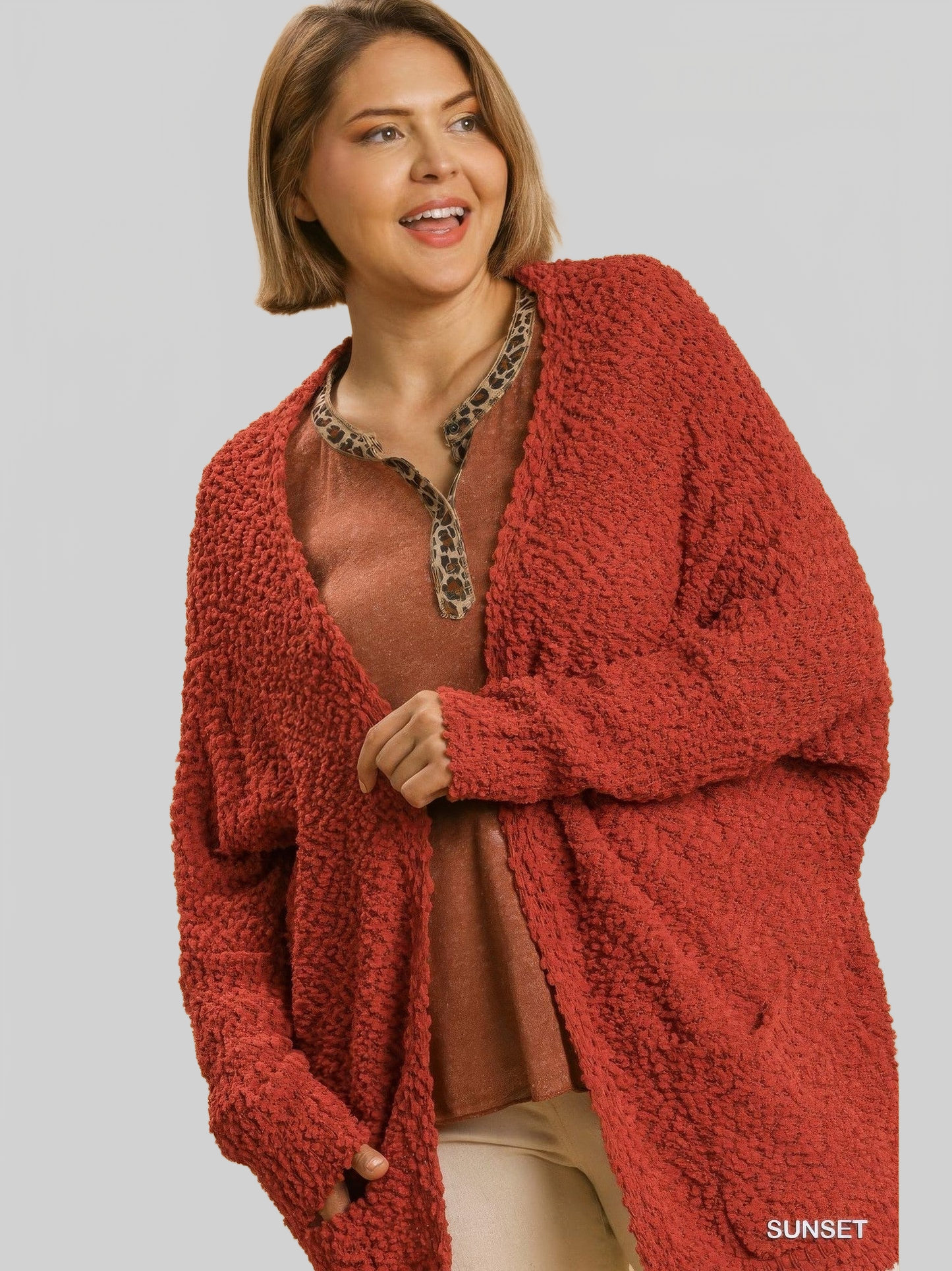 Plus Size Women Open Front Oversized Cardigan Sweater With Pockets nicholesgifts