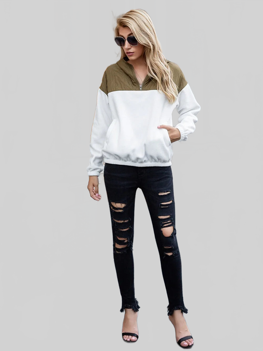 Ivy Lane Pocketed Color Block Quarter Zip Hoodie NicholesGifts