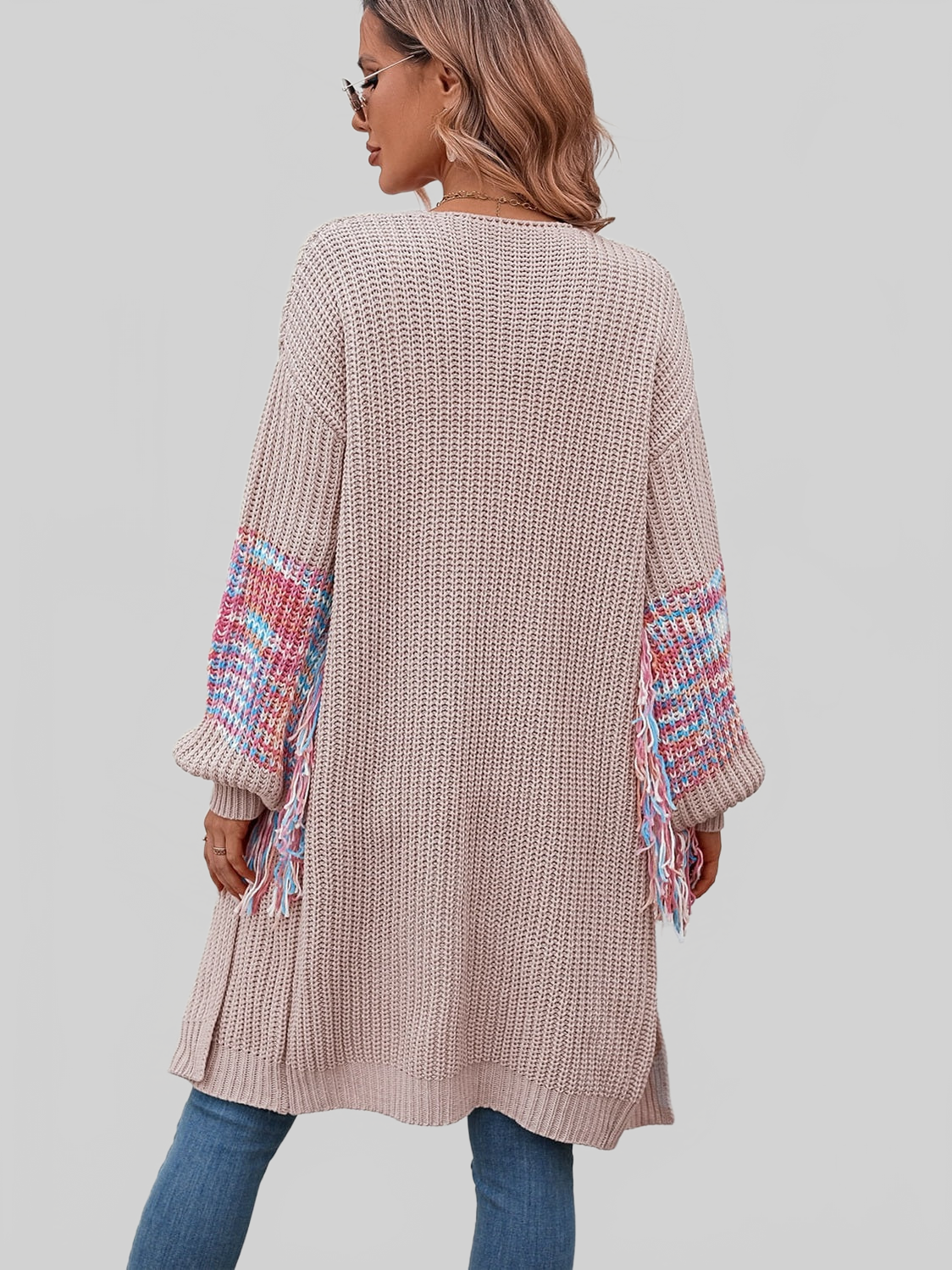 Fringe Sleeve Dropped Shoulder Cardigan nicholesgifts