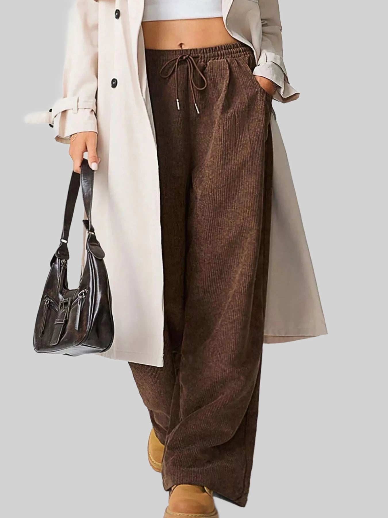 Women Wide Leg Corduroy Drawstring Pants nicholesgifts