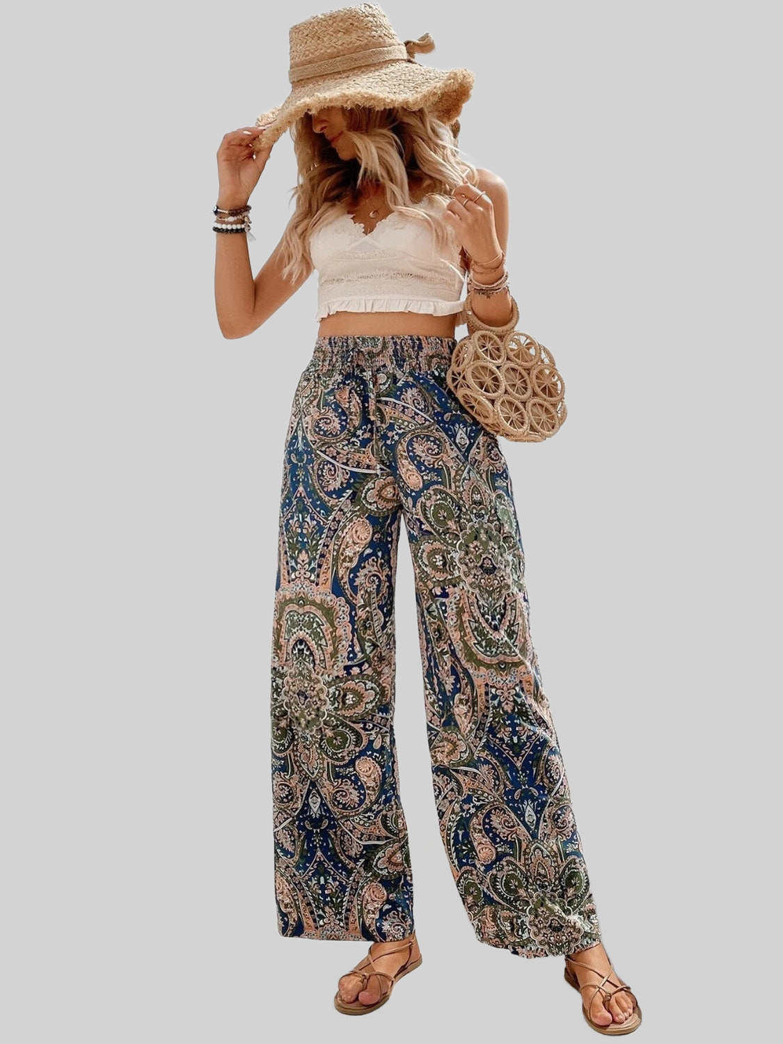Women Printed Wide Leg Pants NicholesGifts