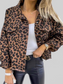 Women Leopard Raw Hem Denim Jacket nicholesgifts
