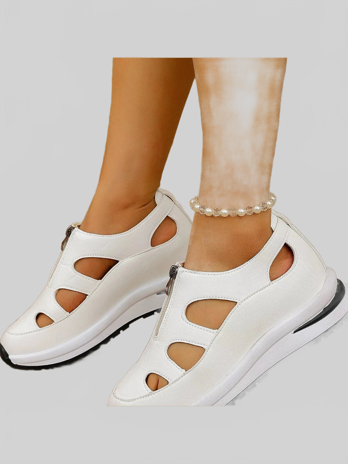 Cutout Zipper Wedge Sneakers Trendsi