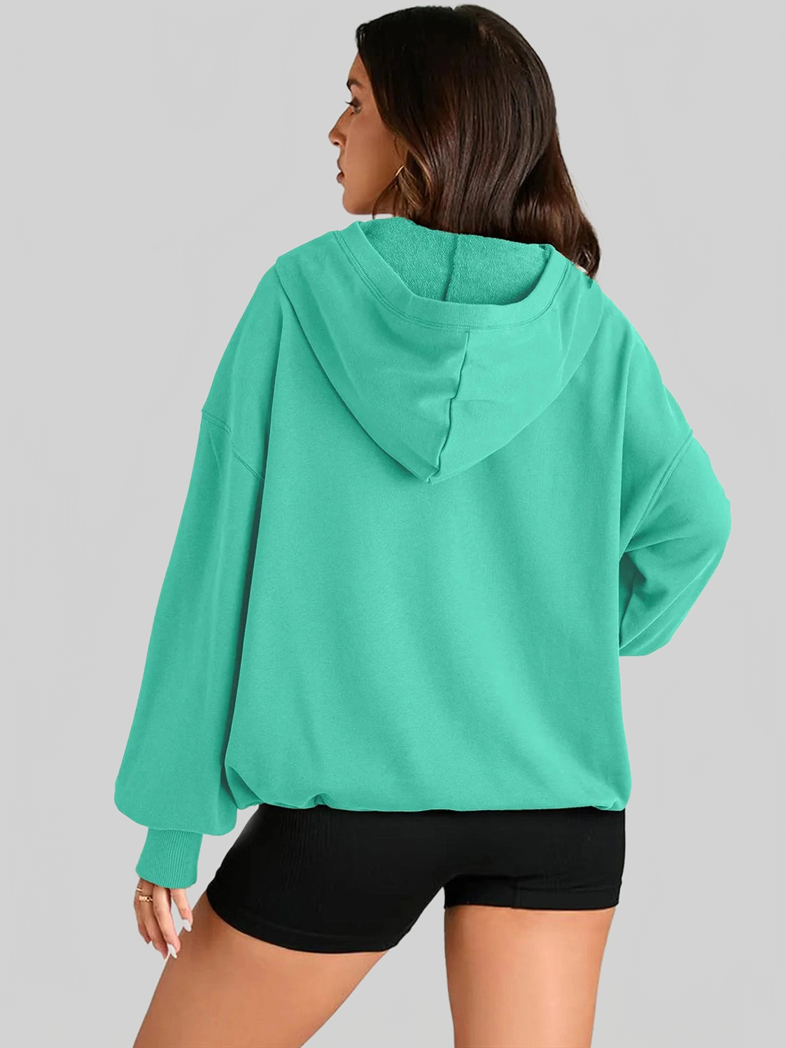 Pocketed Half Zip Long Sleeve Hoodie NicholesGifts