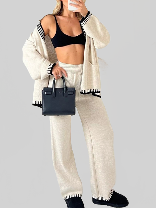 Button Up V-Neck Cardigan and Pants Sweater Set nicholesgifts