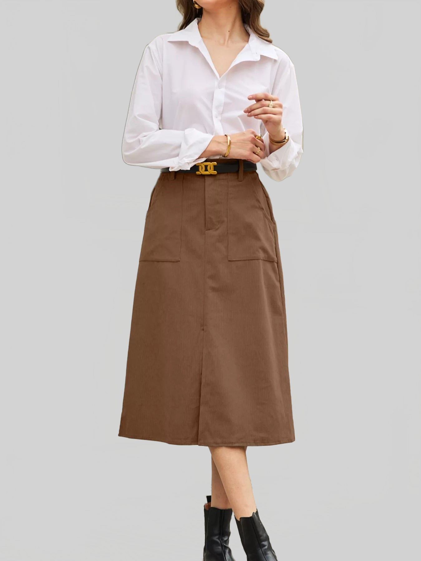 Women Front Slit Shift High Waist Midi Skirt nicholesgifts