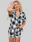 Plaid Lapel Collar Button-Up Top and Shorts Pajama Set nicholesgifts