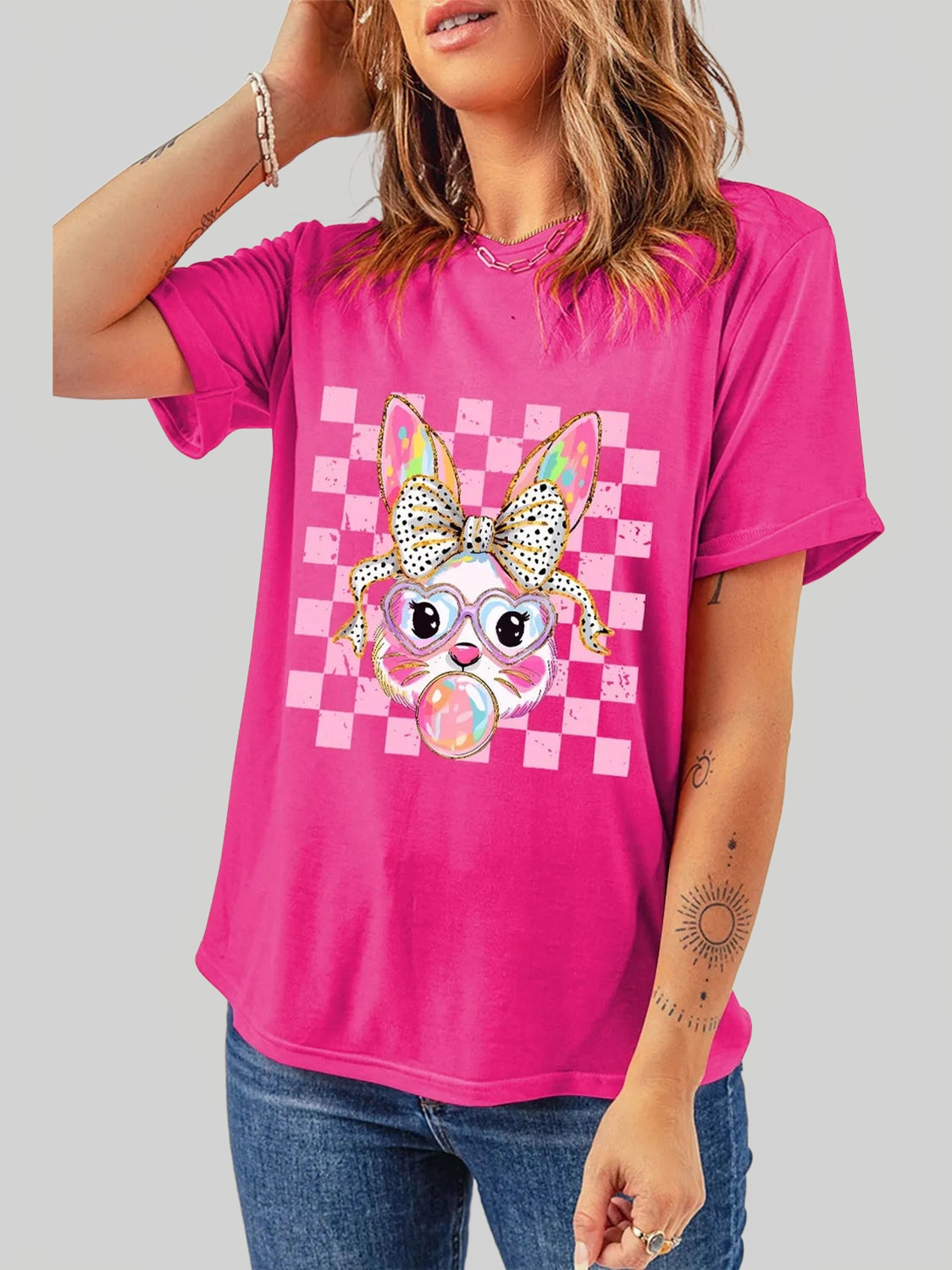 Rabbit Graphic Round Neck Short Sleeve T-Shirt Trendsi