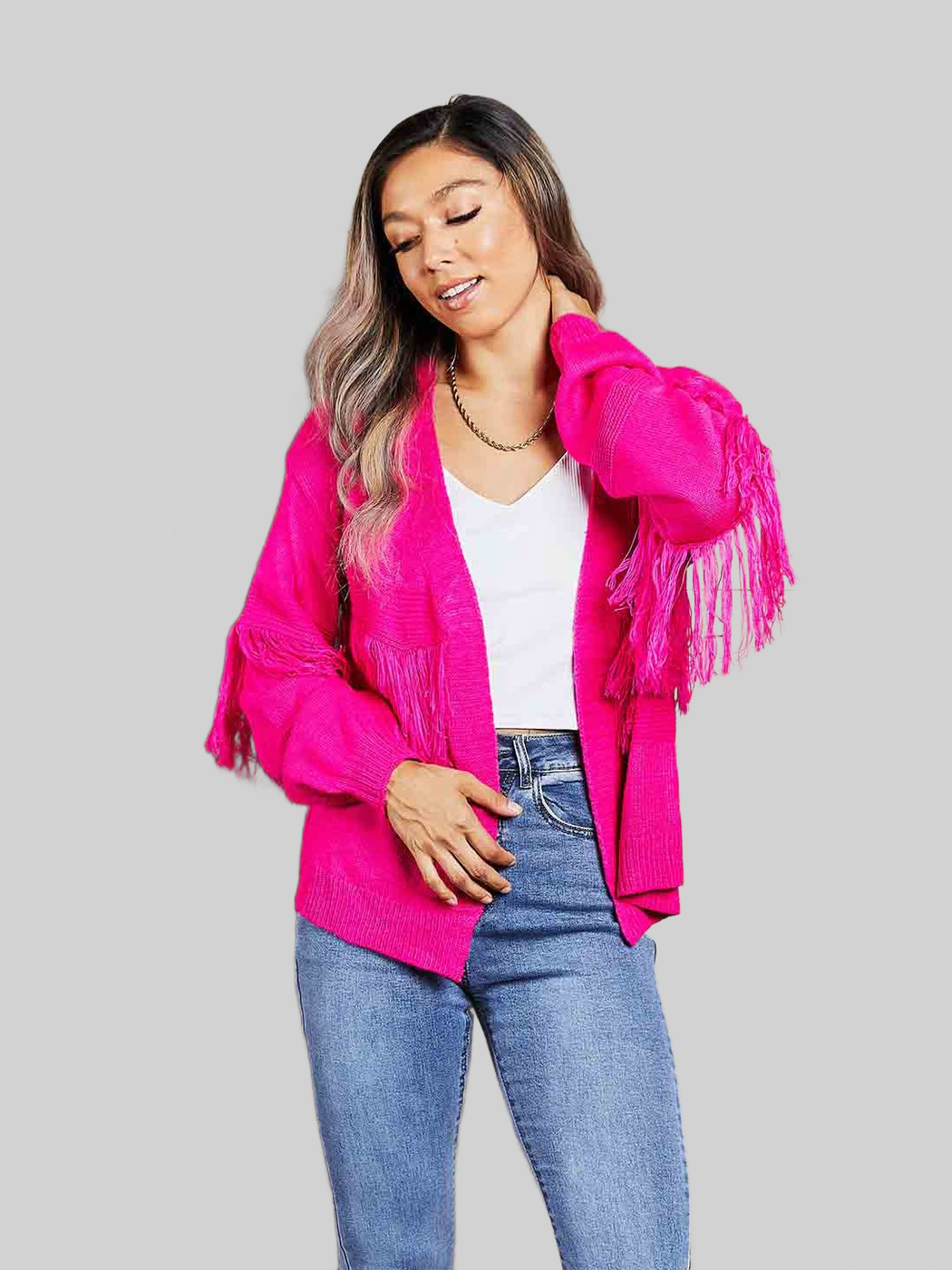 Angel Wings Fringe Trim Open Front Cardigan nicholesgifts