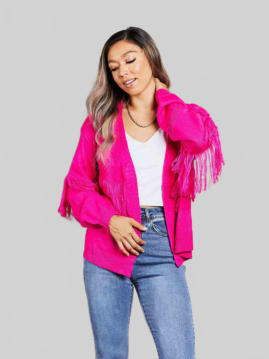 Angel Wings Fringe Trim Open Front Cardigan nicholesgifts