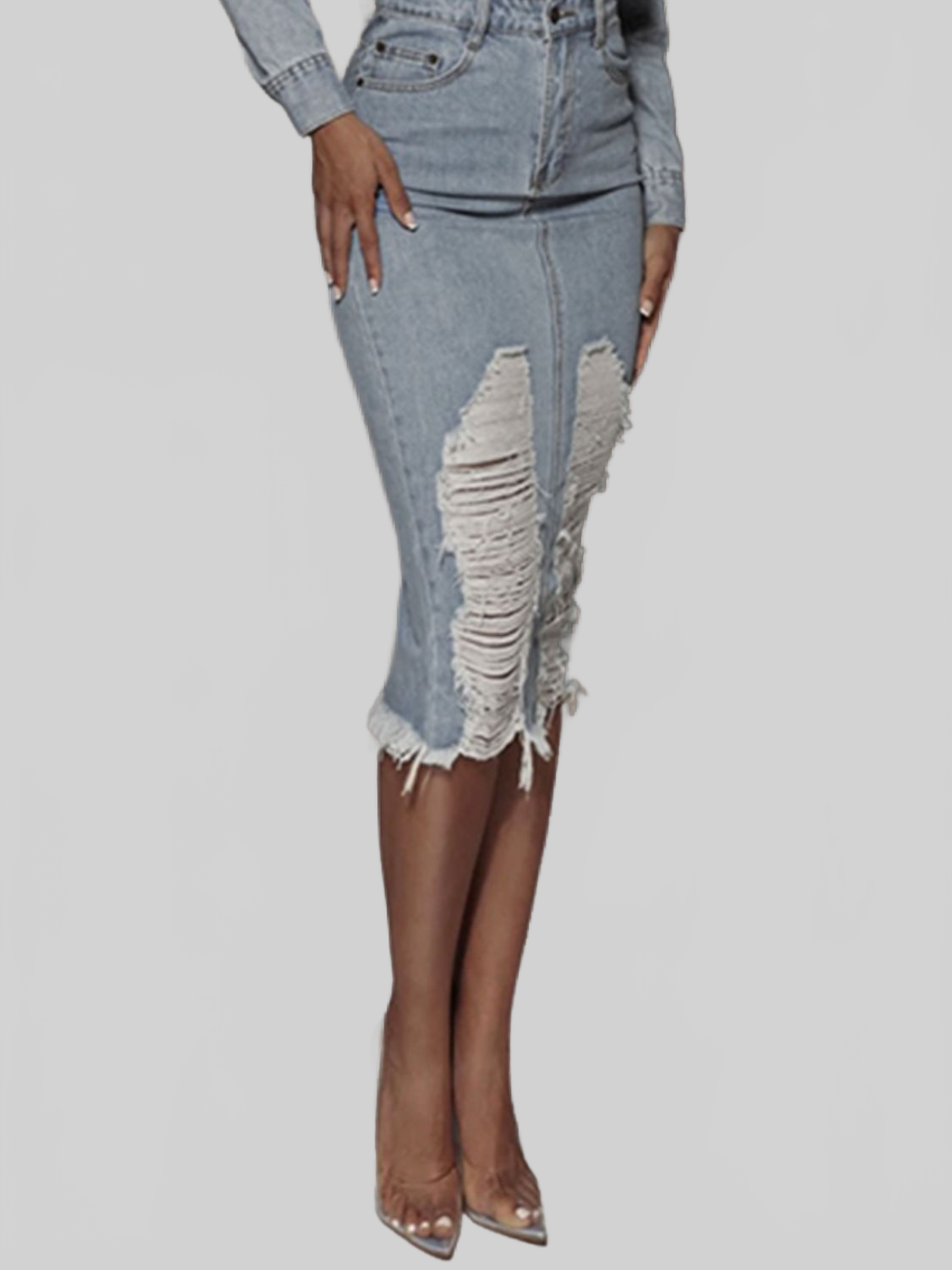 Distressed Slit Denim Skirt nicholesgifts