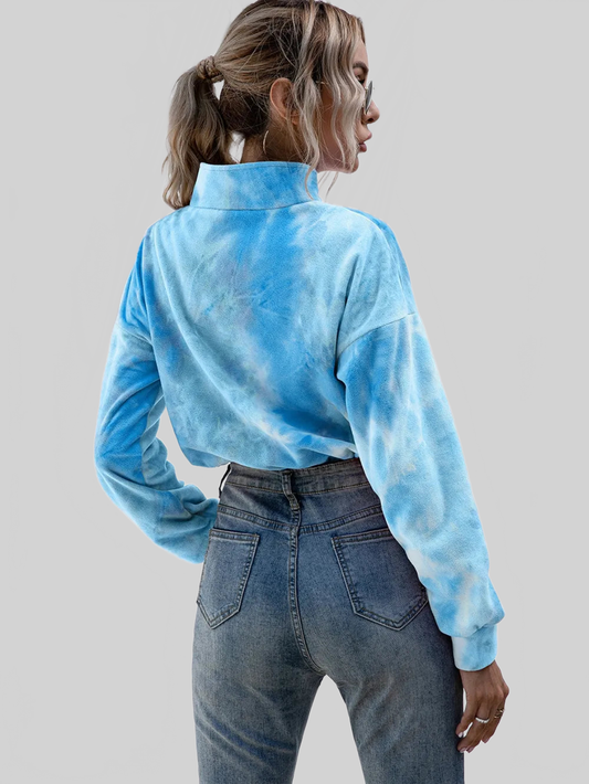 Women Ivy Lane Tie-Dye Quarter Zip Dropped Shoulder Sweatshirt nicholesgifts