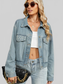 Rhinestone & Peal Trim Button Down Long Sleeve Denim Jacket nicholesgifts