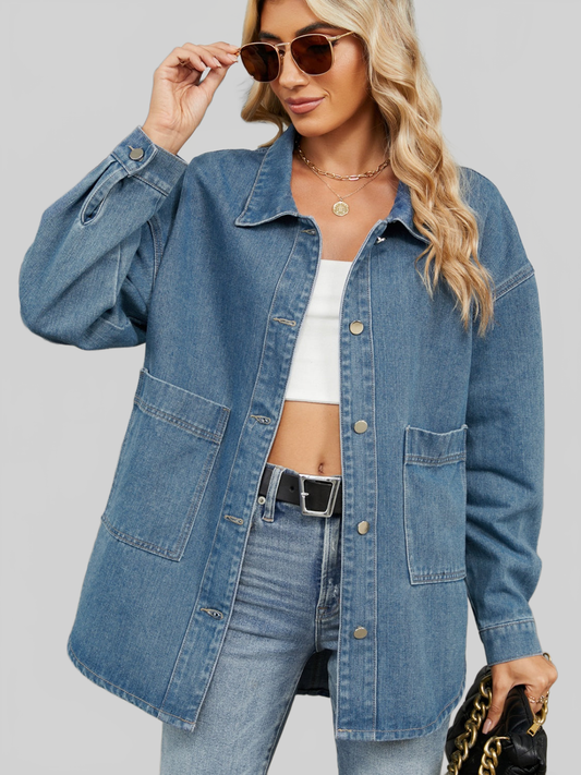Removable Hood Button Up Long Sleeve Denim Jacket NicholesGifts