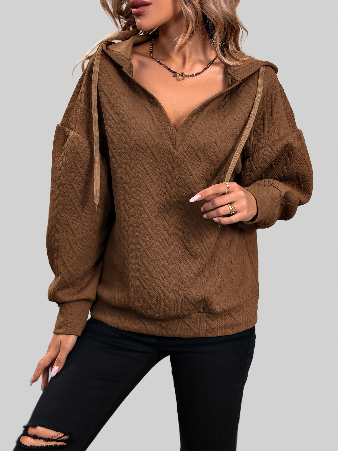 Perfee Drawstring Dropped Shoulder Long Sleeve Hoodie nicholesgifts