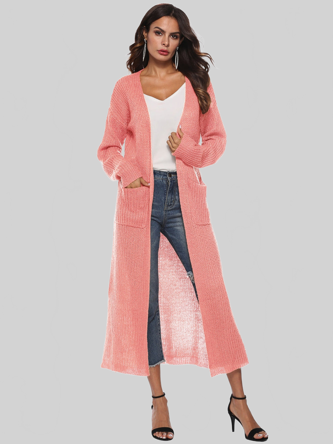 Long Sleeve Open Front Buttoned Cardigan nicholesgifts