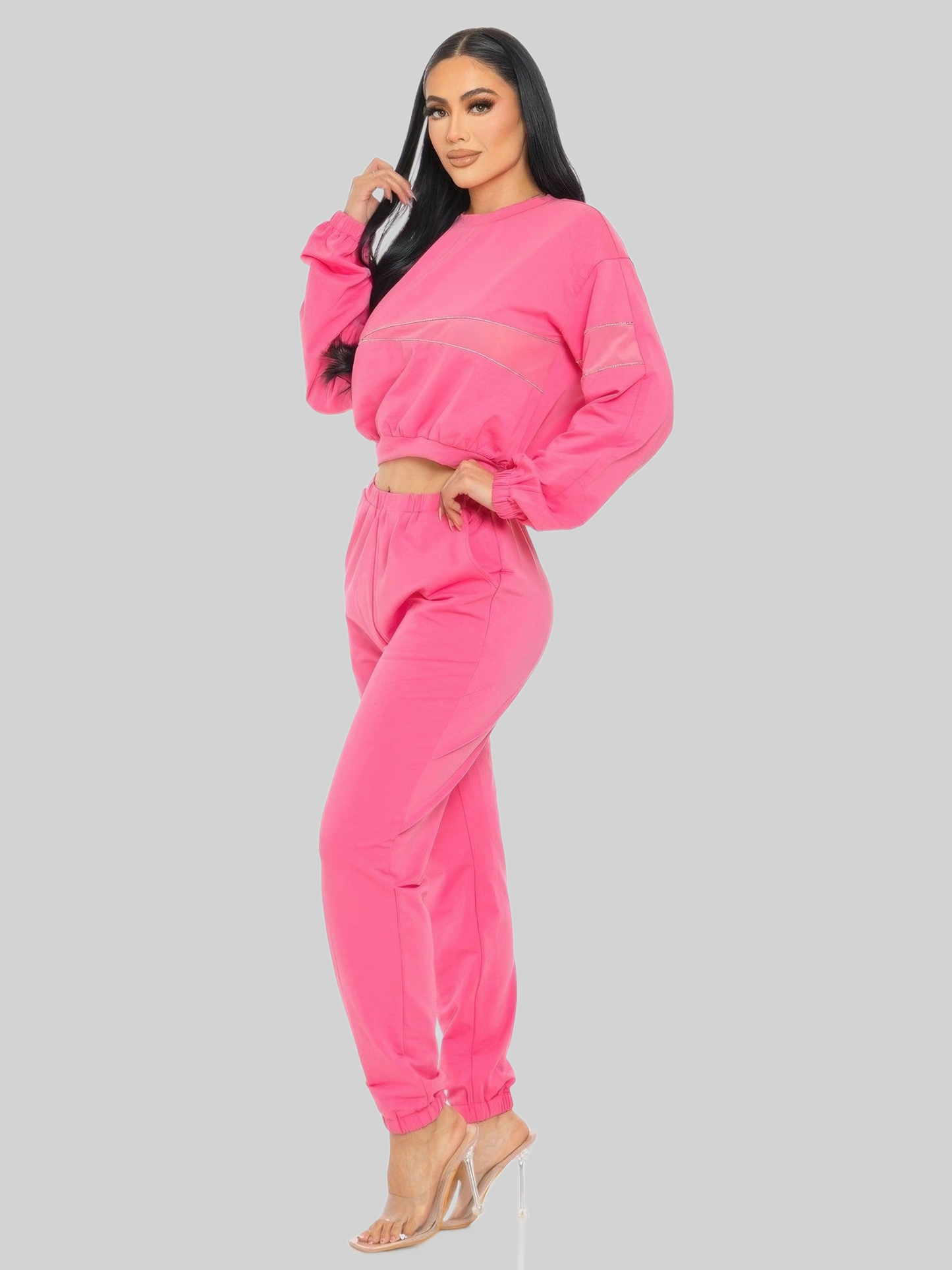 Women Terry Mesh & Rhinestone Detail Set nicholesgifts
