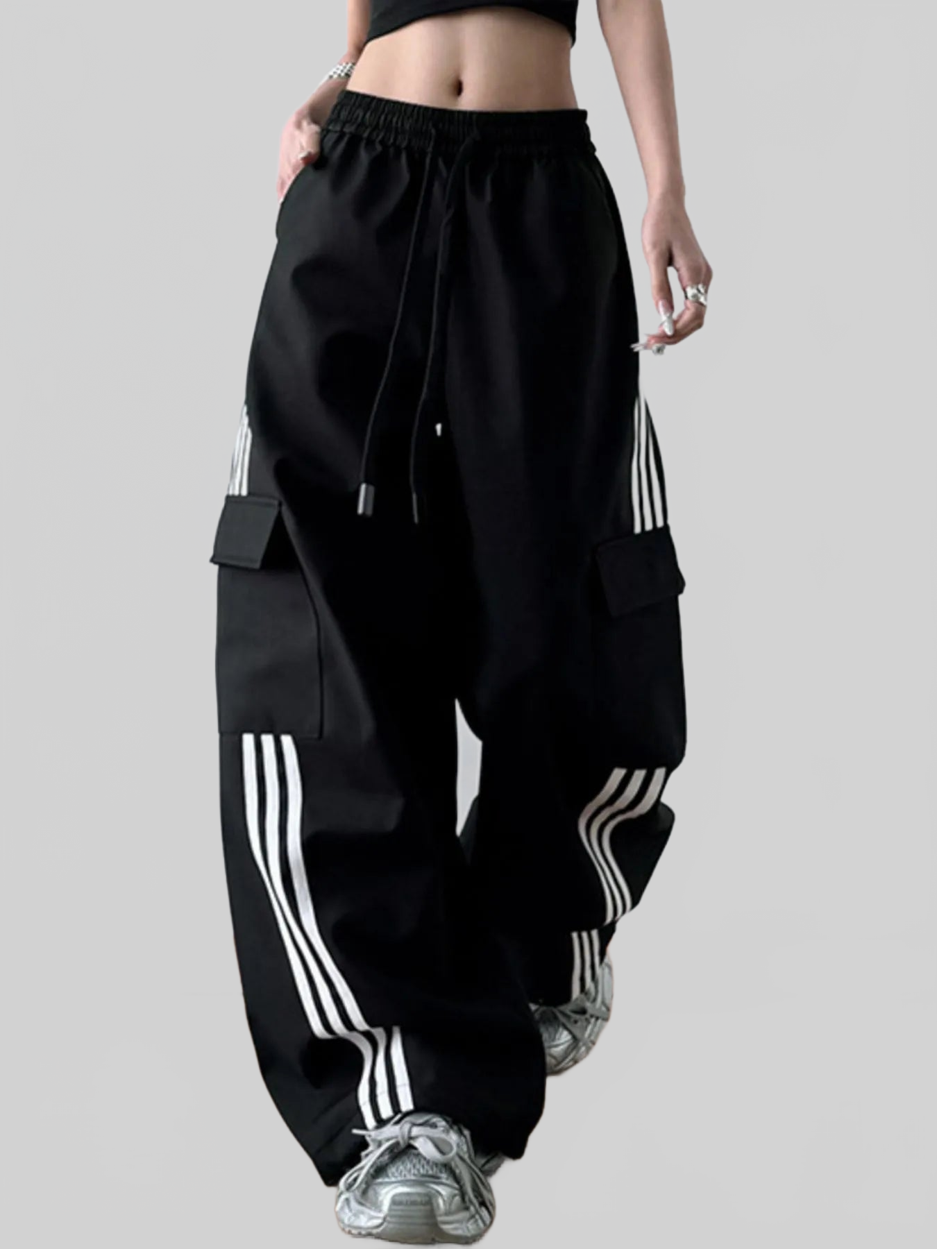 Women Striped Wide Leg Cargo Pants nicholesgifts