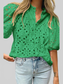 Women Eyelet Button Up Half Sleeve Blouse nicholesgifts