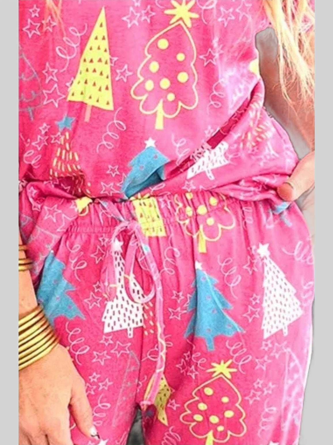 Printed V-Neck Short Sleeve Top and Pants Lounge Set nicholesgifts
