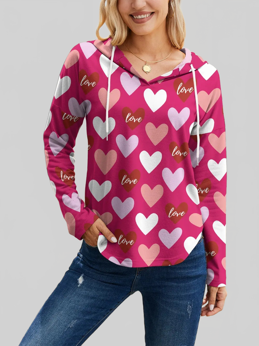 FAM-FAM Heart Drawstring Dropped Shoulder Hoodie NicholesGifts