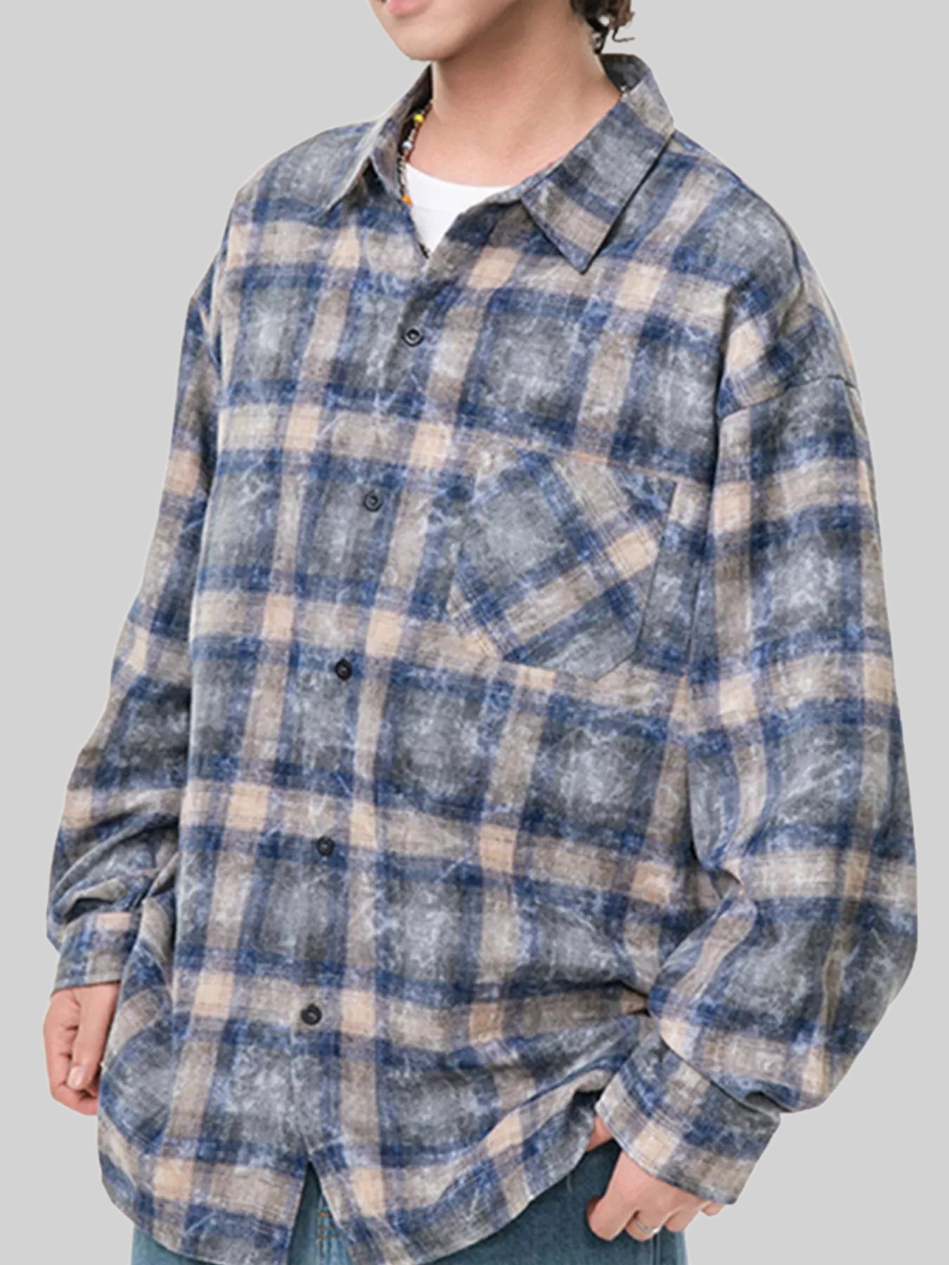 Men's Plus Size Plaid Button Up Long Sleeve Shirt nicholesgifts