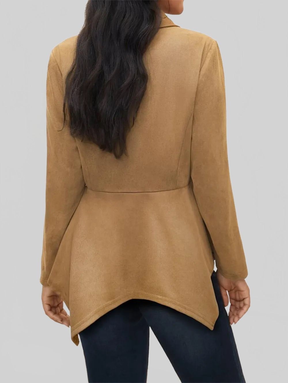 Handkerchief Hem Button Up Collared Neck Jacket nicholesgifts