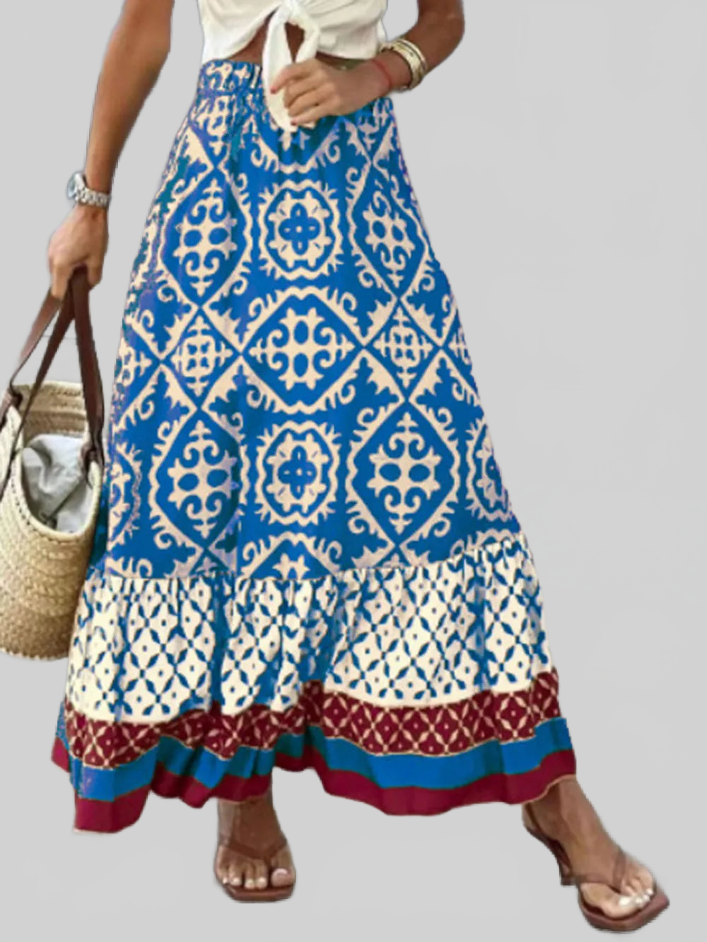 Geometric Elastic Waist Maxi Skirt nicholesgifts