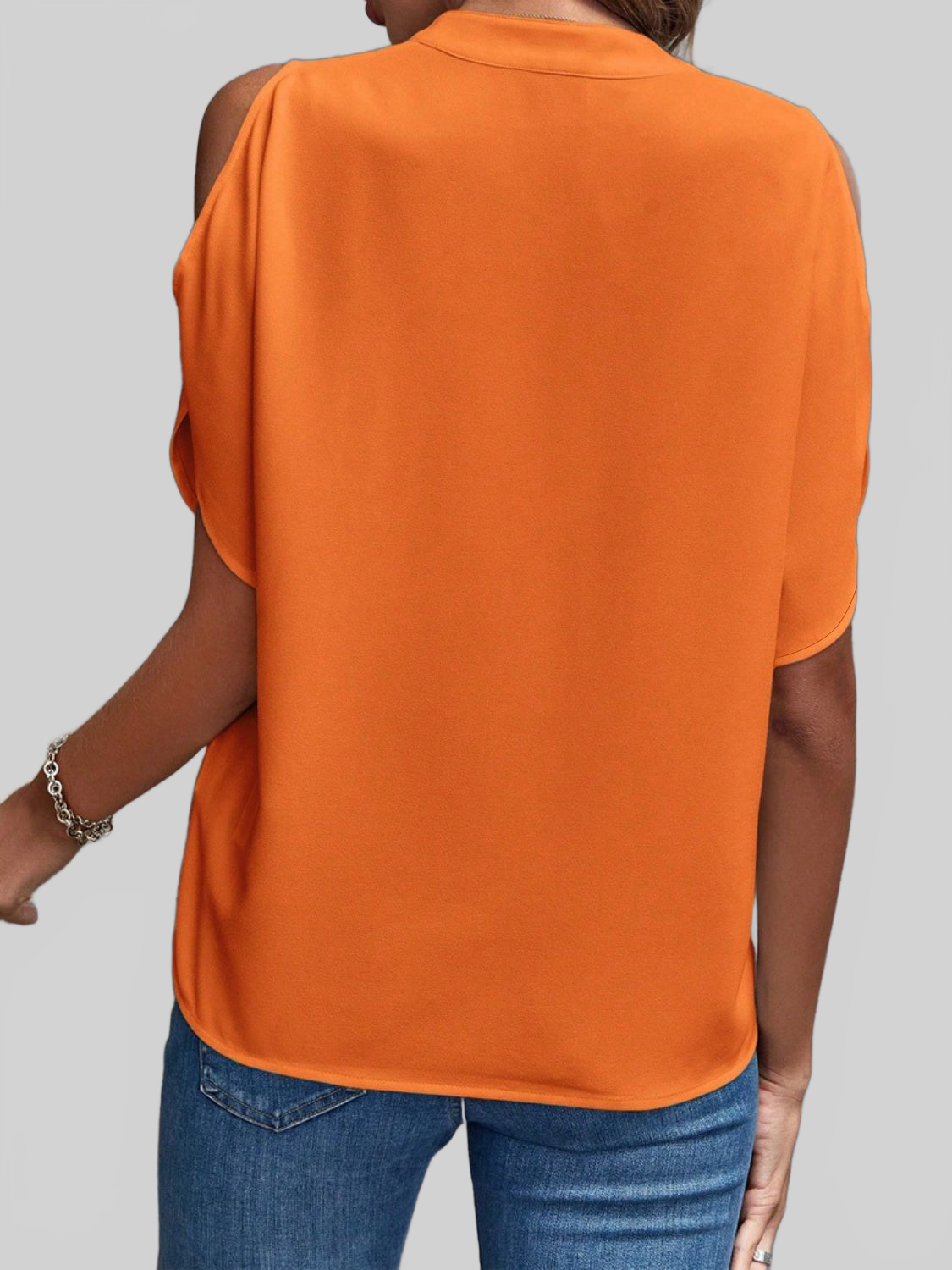 Women Notched Cold Shoulder Blouse nicholesgifts