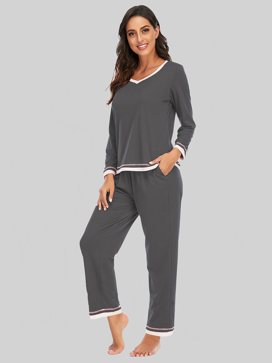 Women V-Neck Top and Pants Lounge Set nicholesgifts