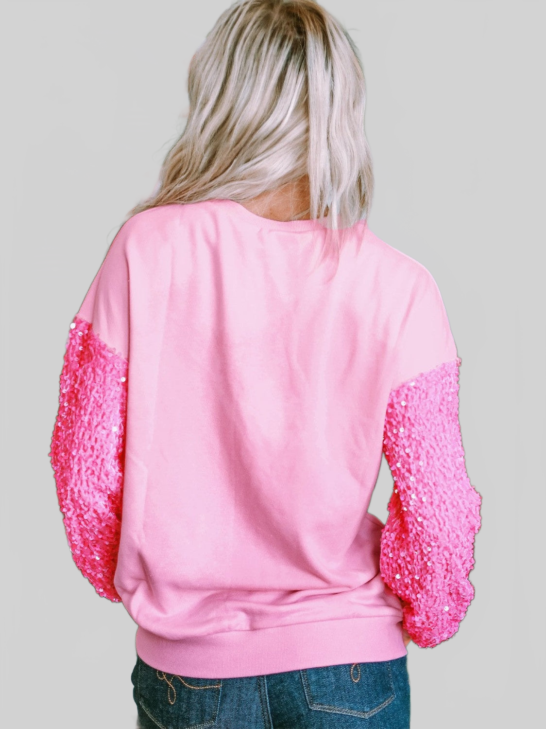 Women Love Heart Sequin Dropped Shoulder Valentines Day Sweatshirt NicholesGifts